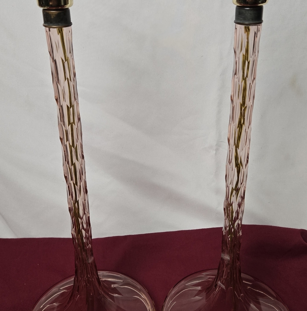 Antique French Cut Glass Pink Candlestick Lamps